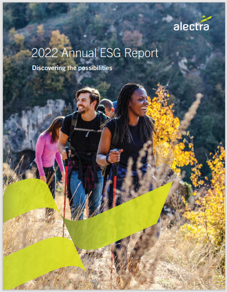 2022 Annual ESG report - group of people hiking through a field