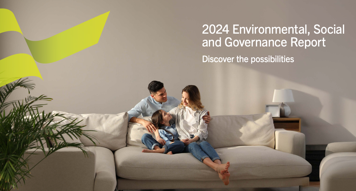 ESG report cover - family on a couch