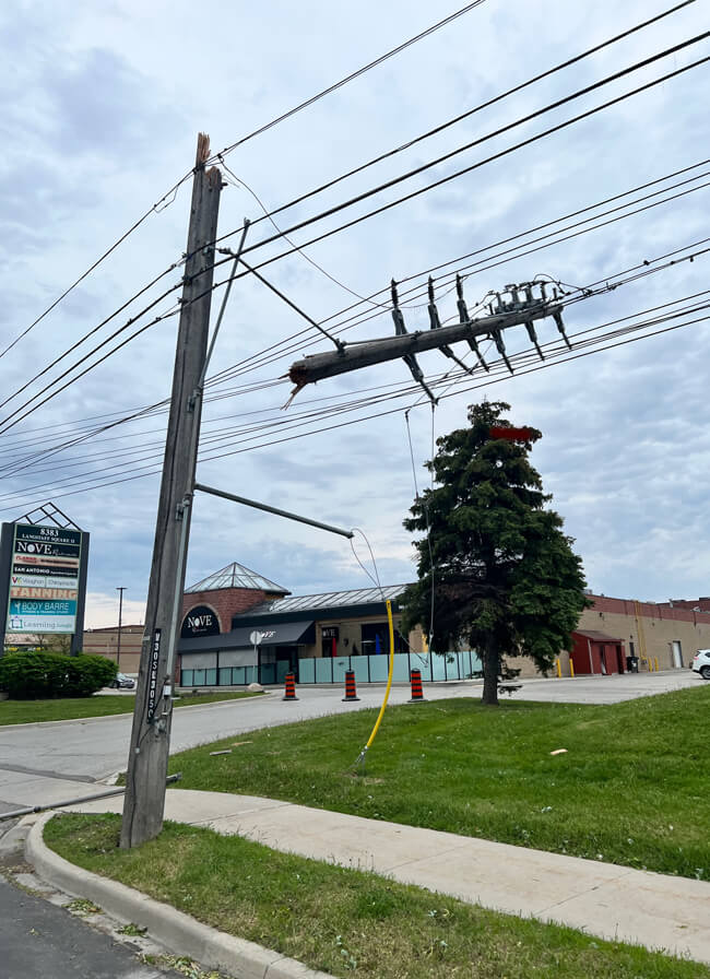 Electric grid damage after May 21, 2022 storm.
